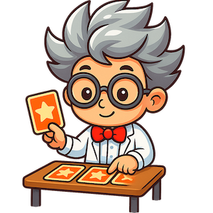 Le professeur Revizoo retournant des cartes de memory